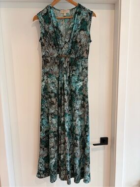 Michael Kors Teal Snake-Print Sleeveless Maxi Dress Size Small